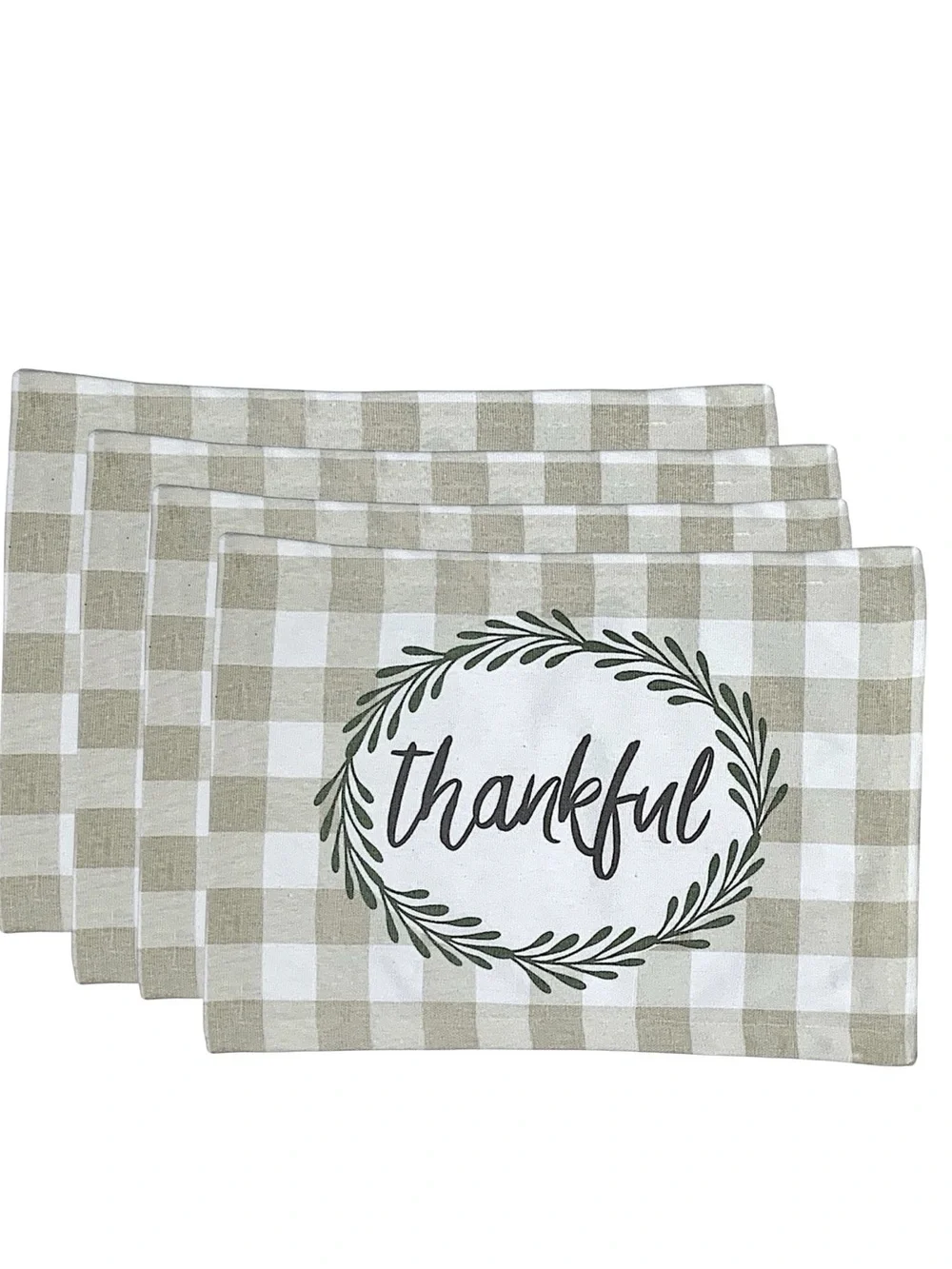 Nantucket Placemats Buffalo Check Quality Cotton Shabby Chic Plaid Neutral Beige